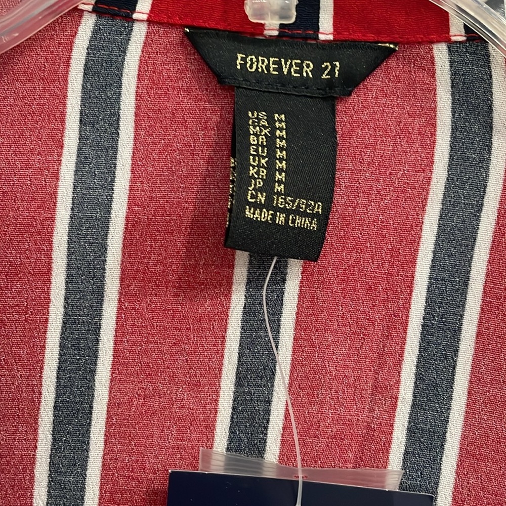 Women Red Striped Button Down Shirt - Picture 3 of 8